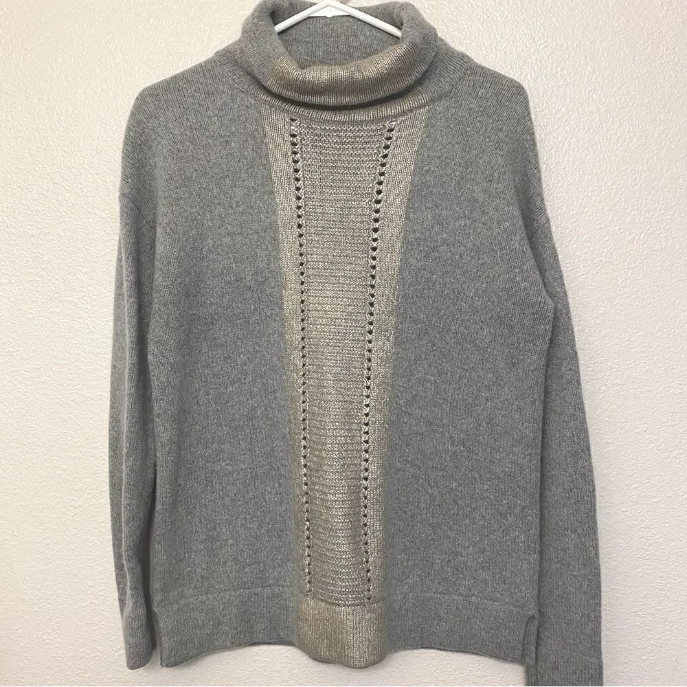 Halogen Merino Wool blend chunky Mock turtle Neck Sweater gray Oversized S